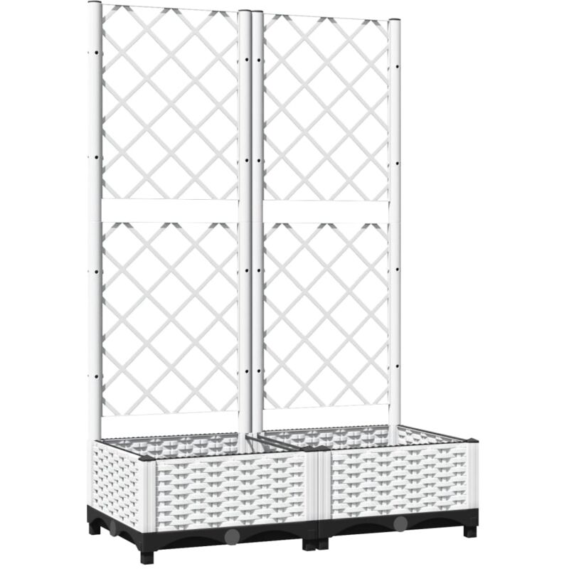 Helloshop26 - Jardinière bac lit surélevé plantes fleurs terrasse jardin avec treillis 80 x 40 x 121,5 cm pp blanc