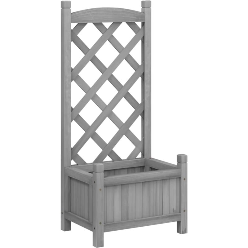 Jardinière bac lit surélevé plantes fleurs terrasse jardin avec treillis bois massif de sapin gris