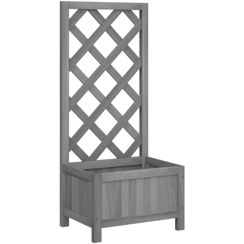 Jardinière bac lit surélevé plantes fleurs terrasse jardin avec treillis bois massif de sapin gris