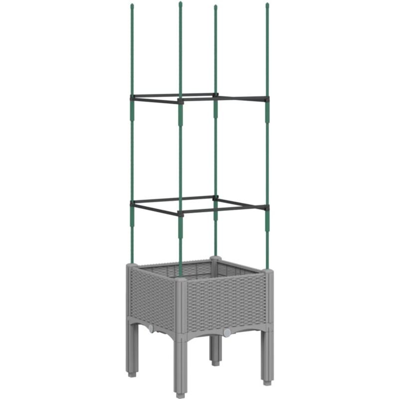 Jardinière bac lit surélevé plantes fleurs terrasse jardin avec treillis clair 40 x 40 x 142,5 cm pp gris