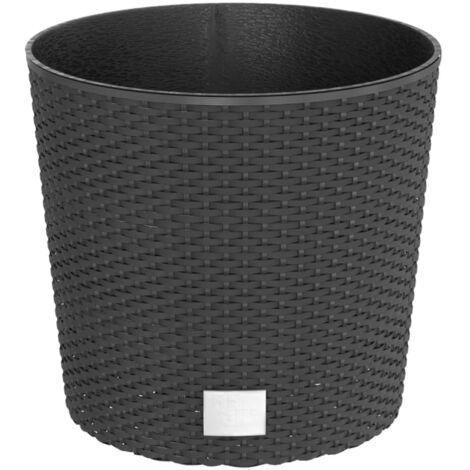 Jardinière bac lit surélevé plantes fleurs terrasse jardin et intérieur amovible 15 /15,3 L rotin PP anthracite