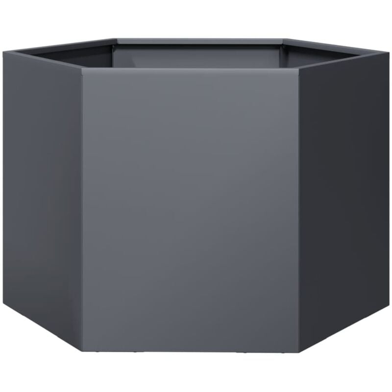 Jardinière bac lit surélevé plantes fleurs terrasse jardin hexagone 69 x 60 x 45 cm acier anthracite