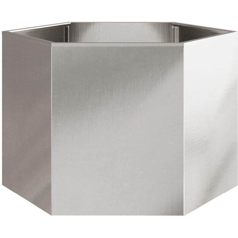 Jardinière bac lit surélevé plantes fleurs terrasse jardin hexagone 69 x 60 x 45 cm acier inoxydable Argent