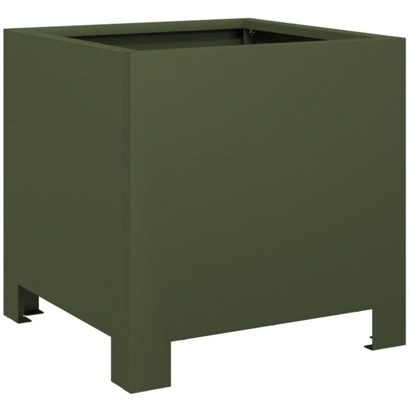 Jardinière bac lit surélevé plantes fleurs terrasse jardin olive 30 x 30 x 30 cm acier vert