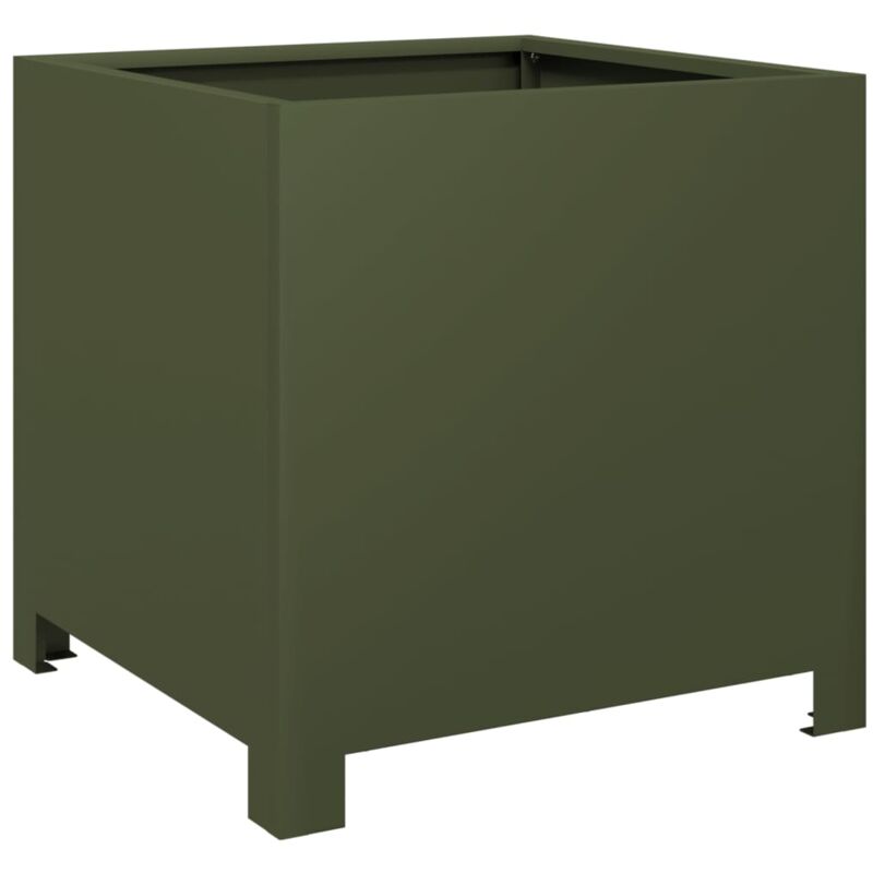 Jardinière bac lit surélevé plantes fleurs terrasse jardin olive 40 x 40 x 40 cm acier vert