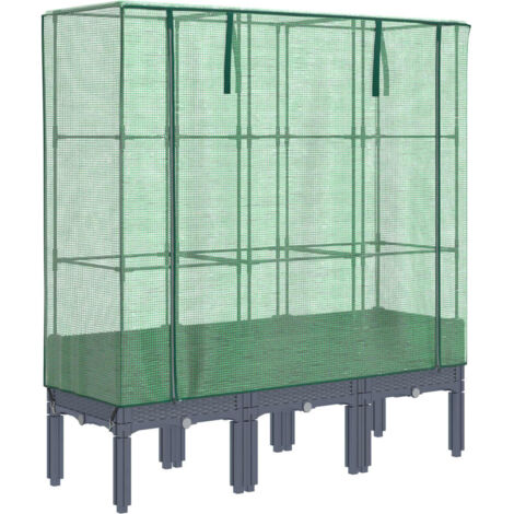 Jardinière bac lit surélevé plantes fleurs terrasse jardin surélevée avec housse aspect rotin 120 x 40 x 140 cm Blue gris