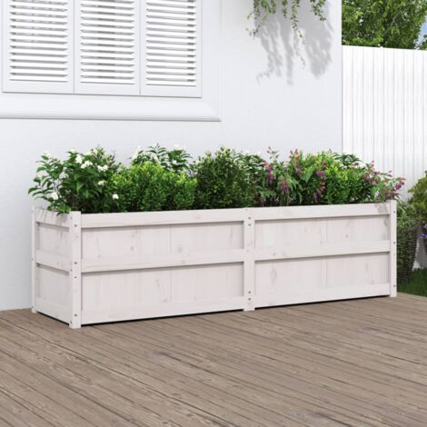 Jardinière blanc 180x50x50 bois de pin massif