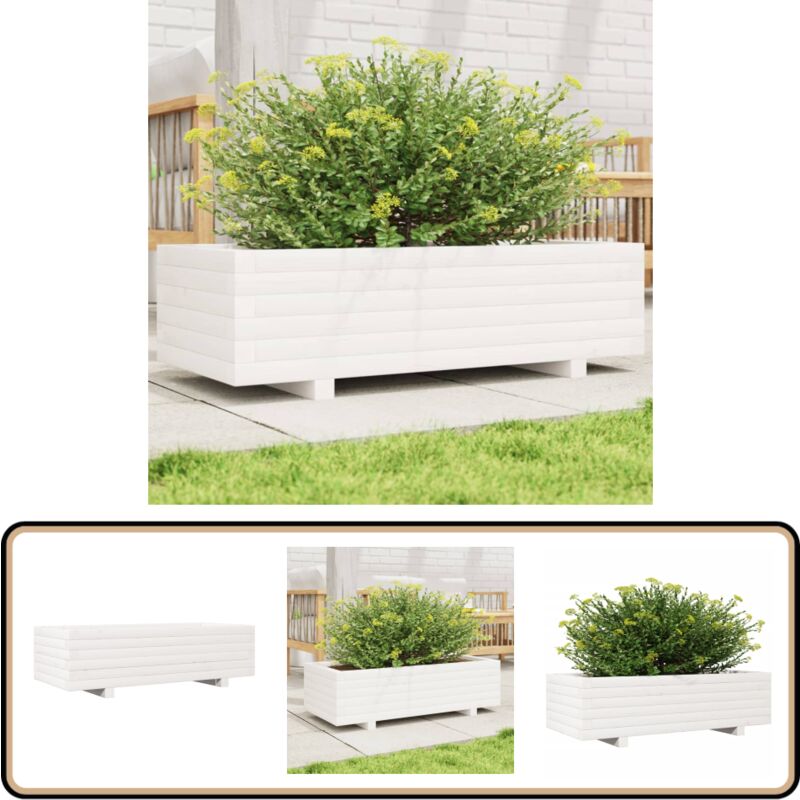 Jardinière blanc 90x40x26,5 cm bois de pin massif - Jardinier - Pot De Fleurs - Bac Plante - Bois De Pin - Decoration Exterieur