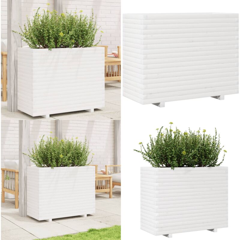 Jardinière blanc 90x40x72 cm bois de pin massif - Jardinieredécorative - Jardinière Extérieure - Pot De Fleurs En Bois - Bac à Fleurs - Planter