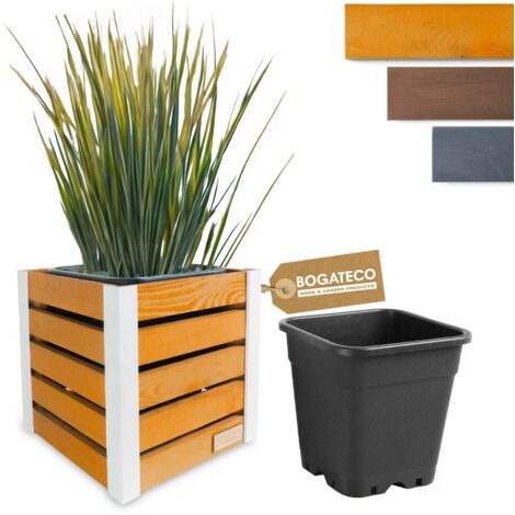 Jardinière Bois Bogateco 37x36x36 cm avec Bac Brun Clair