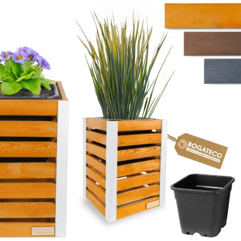 Jardinière Bois Bogateco 59x36x36 cm avec Bac Brun Clair