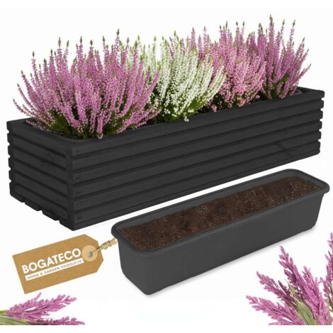 Jardinière Bois Bogateco 64x20x14 cm avec Bac Noir