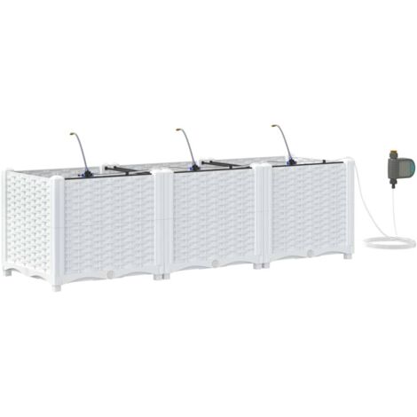 Jardinière  Cache-pot de jardin 3 pcs Blanc Plastique