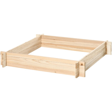 Jardinière carrée en bois massif naturel 100x100x16 cm, potager surélevé sans fond, montage facile