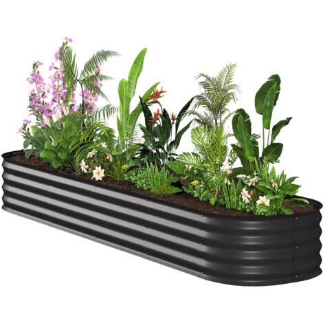 Jardinière carrée surélevée modulable en acier pour potager, légumes, plantes et fleurs, dim. 240 x 62 x 30cm
