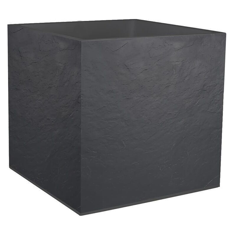 Pot carré volcania double paroi décor pierre - 49,5 x 49,5 x 49,5 cm - 57 l - Gris anthracite EDA