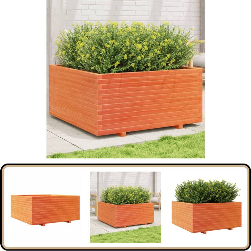 Jardinière cire marron 100x100x49,5 cm bois de pin massif - Jardiniered'extérieure - Jardinière En Bois - Pot De Fleurs Extérieur - Bac À Fleurs