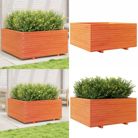 Jardinière cire marron 100x100x49,5 cm bois de pin massif - Jardiniered'extérieure - Jardinière En Bois - Pot De Fleurs Extérieur - Bac À Fleurs - Déco Jardin - Home & Living