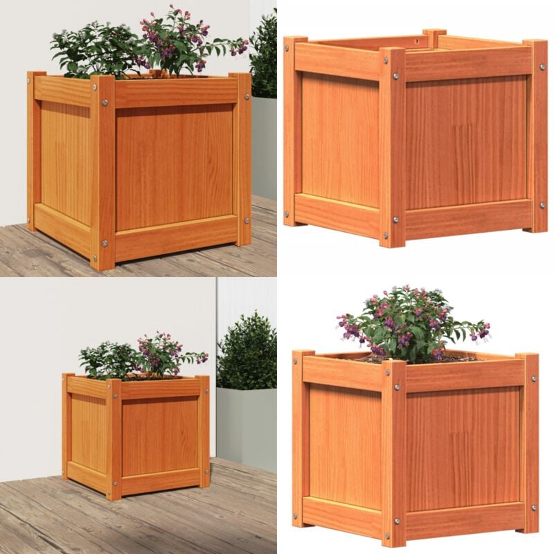 Jardinière cire marron 40x40x40 cm bois de pin massif - Jardinier - Pot De Fleurs - Extérieur - Balcon - Patio - Home & Living
