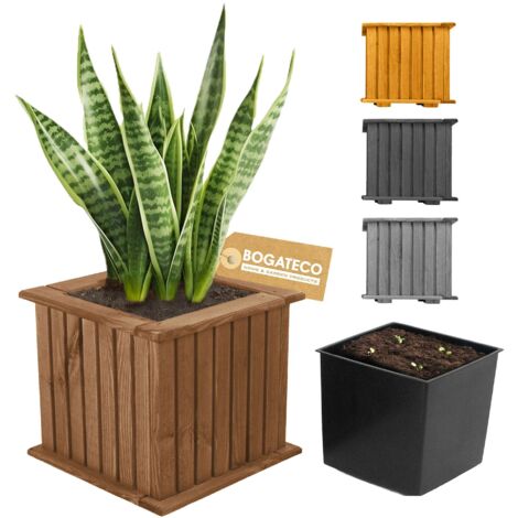 Jardinière Cube Bois Bogateco 25x25x25 cm avec Bac Brun Foncé
