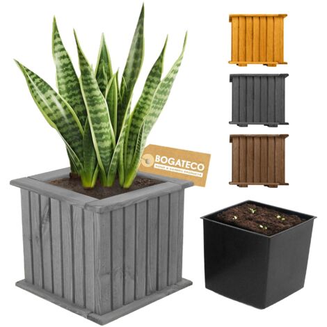 Jardinière Cube Bois Bogateco 25x25x25 cm avec Bac Gris