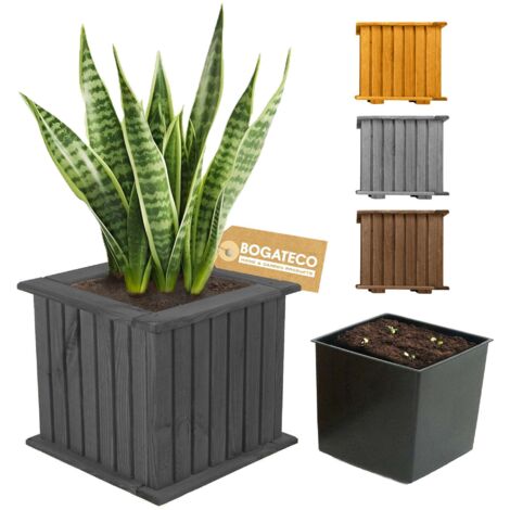 Jardinière Cube Bois Bogateco 25x25x25 cm avec Bac Noir