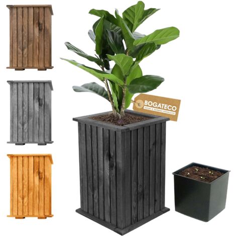 Jardinière Cube Bois Bogateco 40x25x25 cm avec Bac Noir