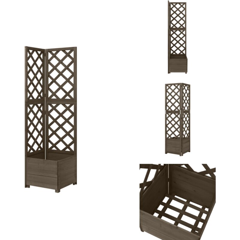 Jardinière d'angle en treillis Gris 40x40x150 cm Bois de sapin - Jardiniered'angle - Jardinière En Bois - Pot De Fleurs Exterieur - Plante Grimpante