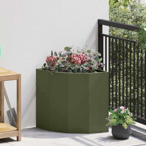 Jardinière d'Angle-Pot de fleur-Bac à fleurs Vert olive 45 x 45 x 50 cm Acier