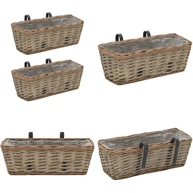 Jardinière de balcon 2 pcs Osier avec doublure en pe 40 cm - Jardinier De Balcon - Pot De Fleurs Extérieur - Jardinière Osier - Plante Suspendu
