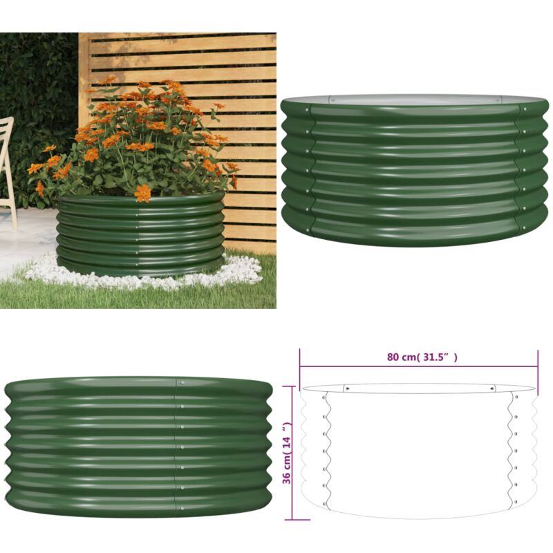 Jardinière de jardin Acier enduit de poudre 80x80x36 cm Vert - Jardinière - Pots De Fleurs - Bac à Plantation - Décoration Extérieur - Jardin