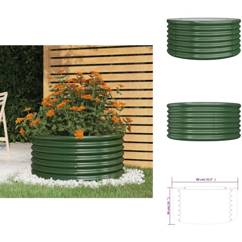 Jardinière de jardin Acier enduit de poudre 80x80x36 cm Vert - Jardinière - Pots De Fleurs - Bac à Plantation - Décoration Extérieur - Jardin Vertical