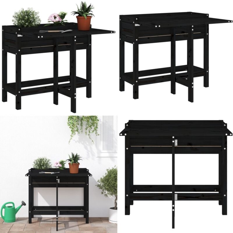 Jardinière de jardin avec dessus pliable noir bois pin massif - Jardinière Extérieure - Jardinière Bois - Pot De Fleurs Extérieur - Décoration Jardin