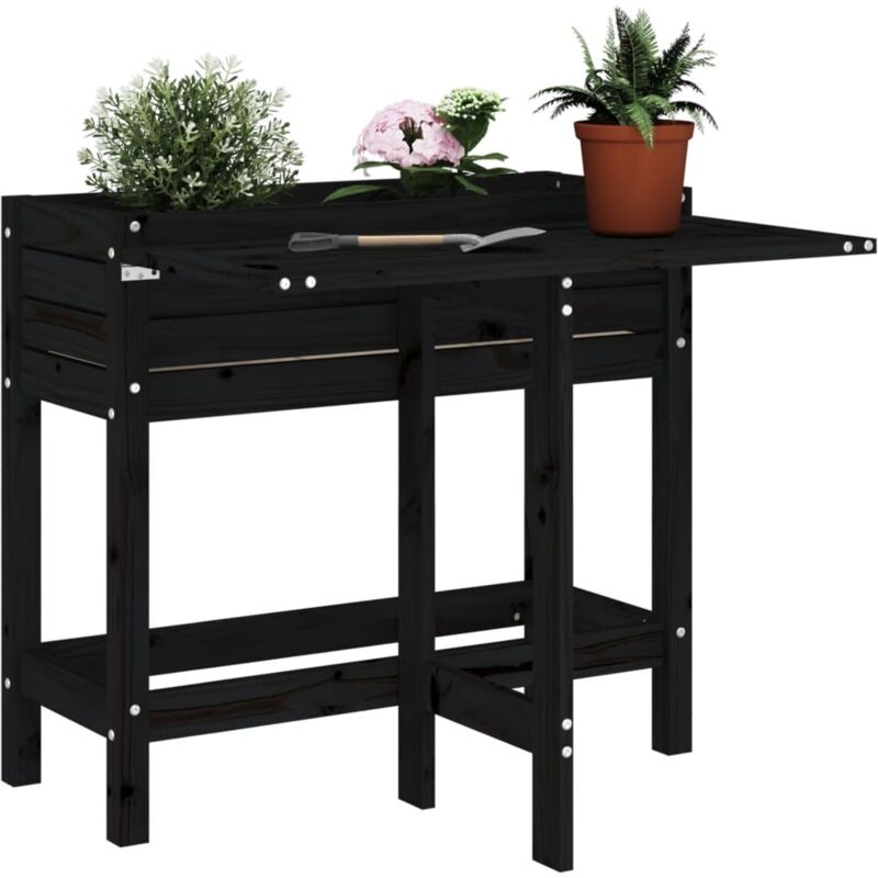 Jardinière de jardin avec dessus pliable noir bois pin massif vidaXL