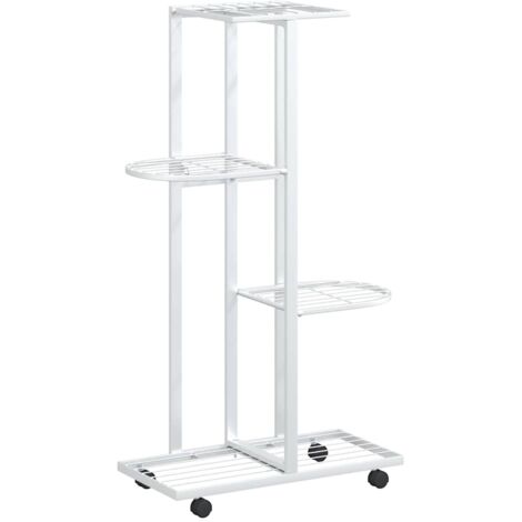 Jardinière de jardin - Balconnière à fleurs à 4 niveaux avec roues 44x23x80 cm Blanc Fer BV434047 - BonneVie