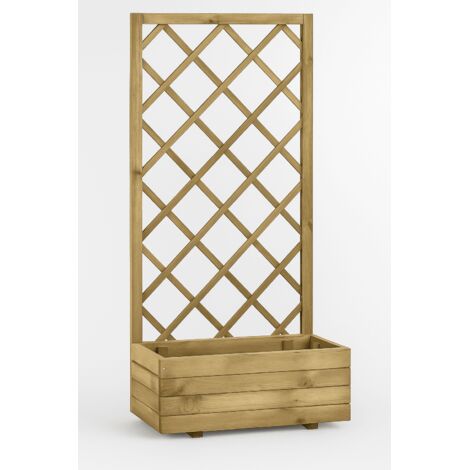 JARDINIÈRE D’EXTÉRIEUR AVEC GRILLE EN BOIS 70x35xh140 cm "ECOFLORA" IDÉAL POUR PLANTES GRIMPANTES