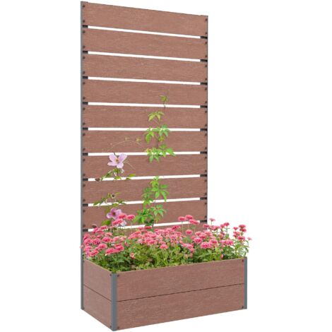 Jardinière d'extérieur avec support à lattes, adaptée aux plantes grimpantes, dimensions : 72 x 38 x 150 cm, marron clair.