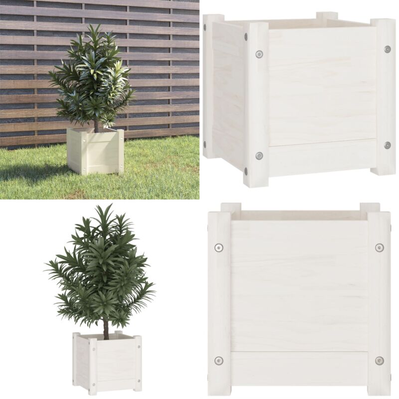 Jardinière d'extérieur Blanc 31x31x31 cm Bois de pin massif - Jardiniered'extérieure - Jardinière Bois - Pot De Fleurs Extérieur - Décoration Jardin