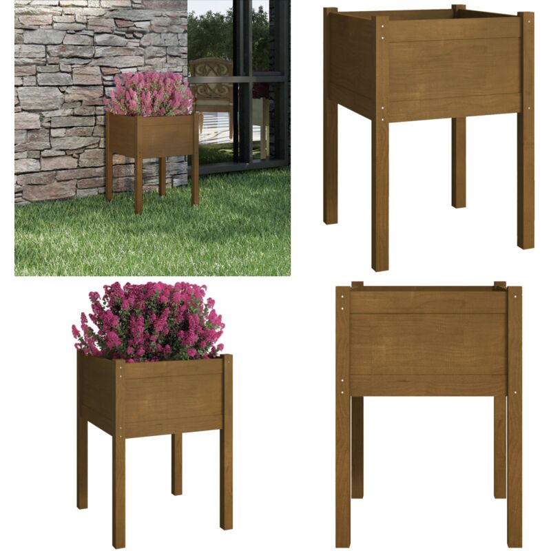 Jardinière d'extérieur Marron miel 50x50x70 cm Pin massif - Jardiniered Exterieure - Pot De Fleurs En Bois - Bac à Fleurs - Plante - Décoration