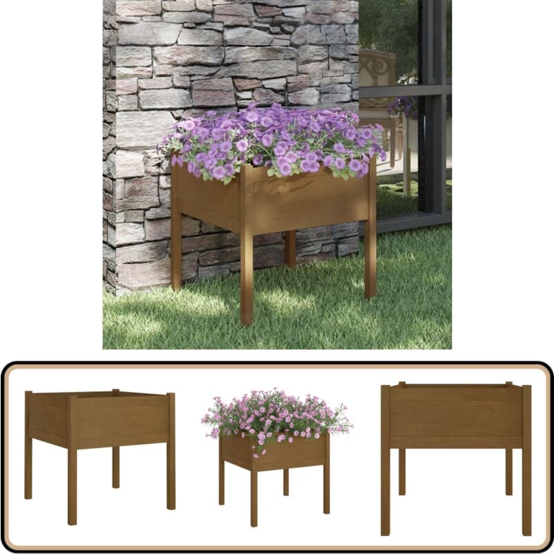 Jardinière d'extérieur Marron miel 70x70x70 cm Pin massif - Jardiniered Exterieure - Jardinerie - Pots De Fleurs - Bacs Fleuris - Décoration Extérieur