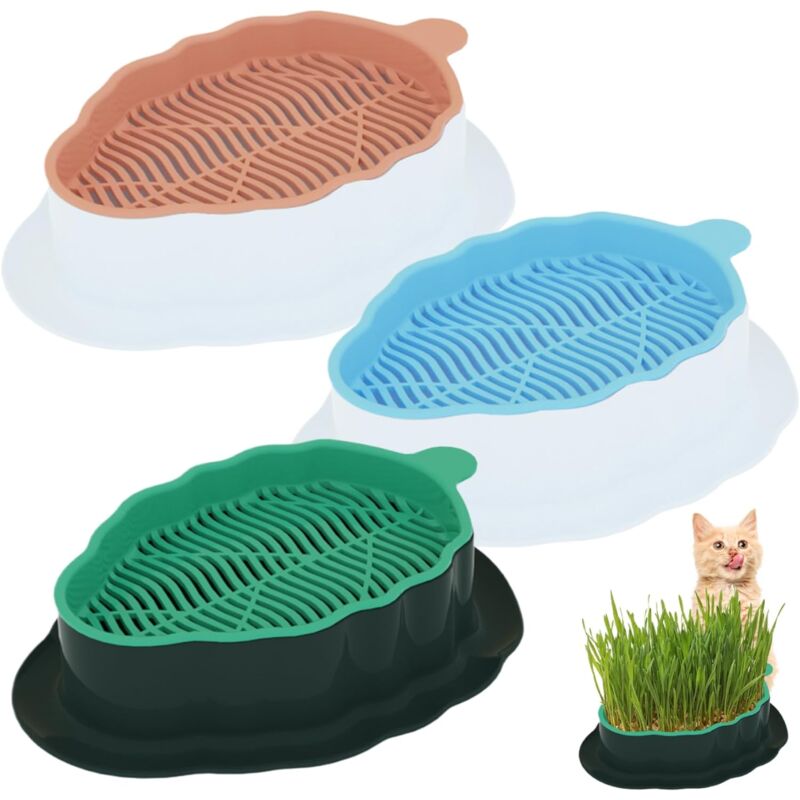Jardinière d'herbe à chat Kit de culture d'herbe à chat 3 pièces en forme de feuille jardinière d'herbe à chat hydroponique détachable ABS maison