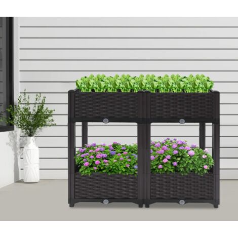 Jardinière double couche à quatre compartiments 80 x 40 x 67 cm, bac à fleurs, table de culture, table de semis, lit de semis, culture en serre.