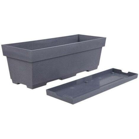 Jardinière Eda Grise 50cm Kit Complet Avec Soucoupe Intégrée - Eda