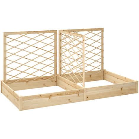 Jardinière en bois 3 treillis modulables, bac à fleurs pour balcon terrasse patio, 222x114x109 cm aspect bois naturel