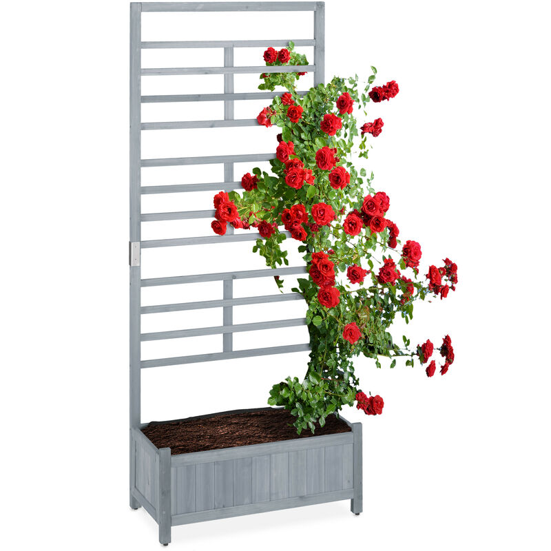 Relaxdays Fioriera Da Esterno Con Traliccio, 171x71,5x32 Cm, Spalliera Per Rampicanti Porta Fiori Rettangolare, Grigio