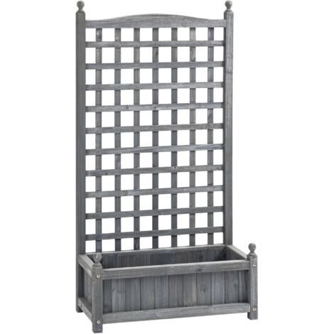 Jardinière en bois avec treillis pour plantes grimpantes, gris clair, 64 x 28 x 120 cm, idéale pour le jardin et le balcon.
