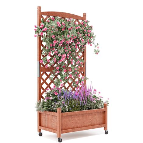 Jardinière en Bois avec Treillis, surélevée et Mobile, Parfaite pour Plantes grimpantes, Fleurs, Potager, Drainage Efficace, 1 PCS