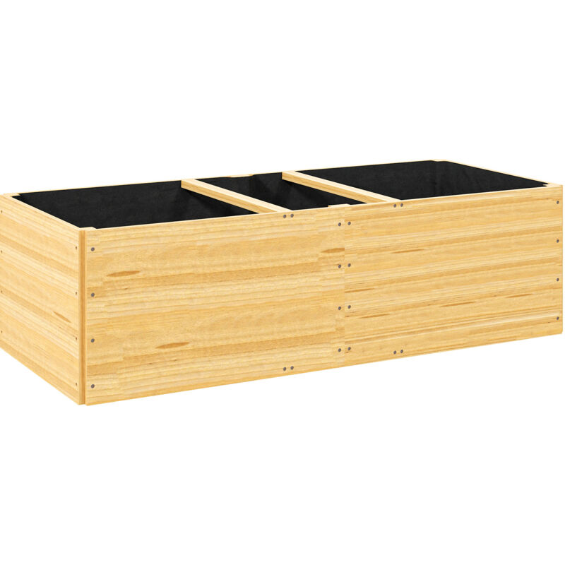 Jardinière en bois carré potager 3 compartiments 140 x 60 x 40cm