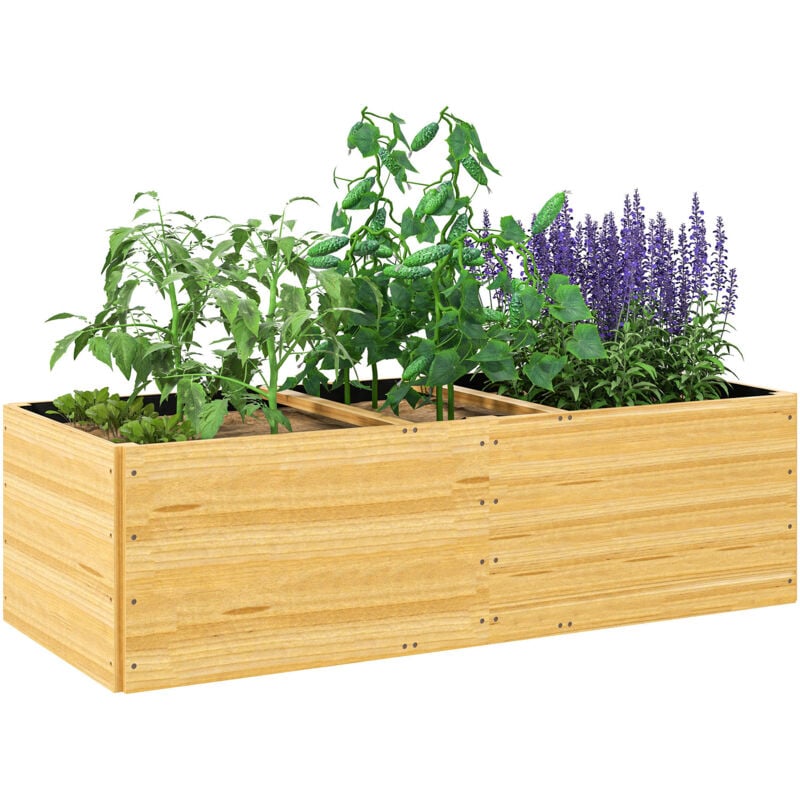Jardinière en bois - carré potager 3 compartiments - 140 x 60 x 40cm - feutre de drainage inclus