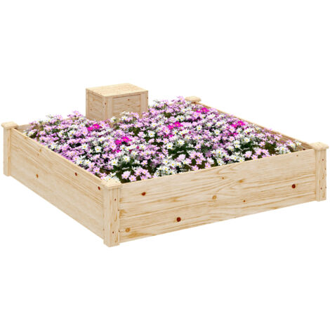 Jardinière en bois carré potager extérieur bois avec bac à compost design à fond ouvert 123 x 123 x 25,5 cm bois naturel